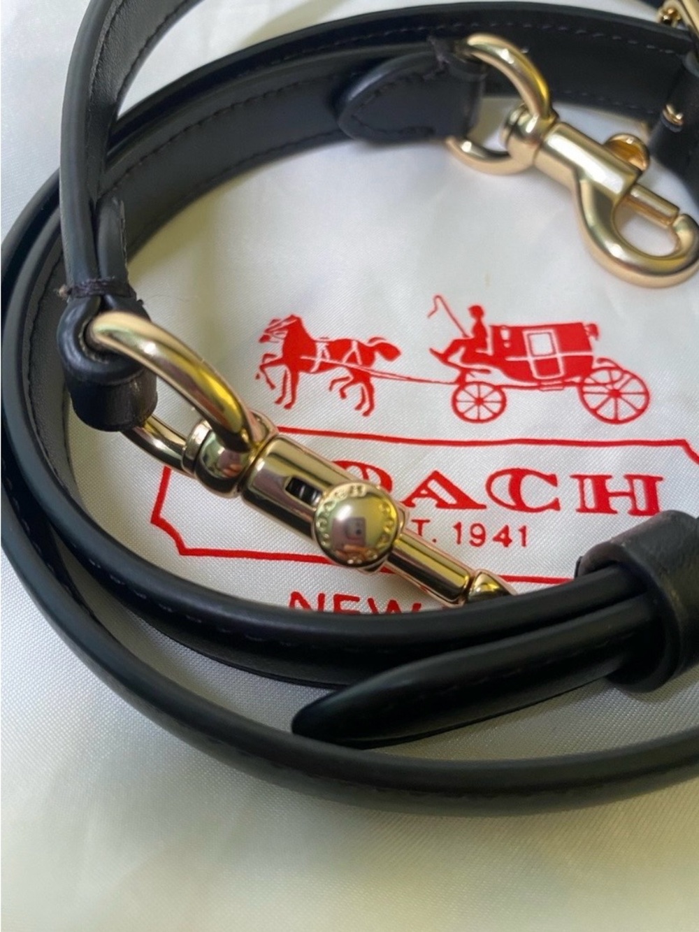 Coach Black Leather Strap with Gold Hardware - Picture 2 of 6